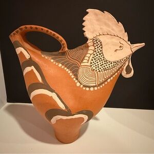 Handcrafted Terracotta Rooster Art Piece Pitcher Signed